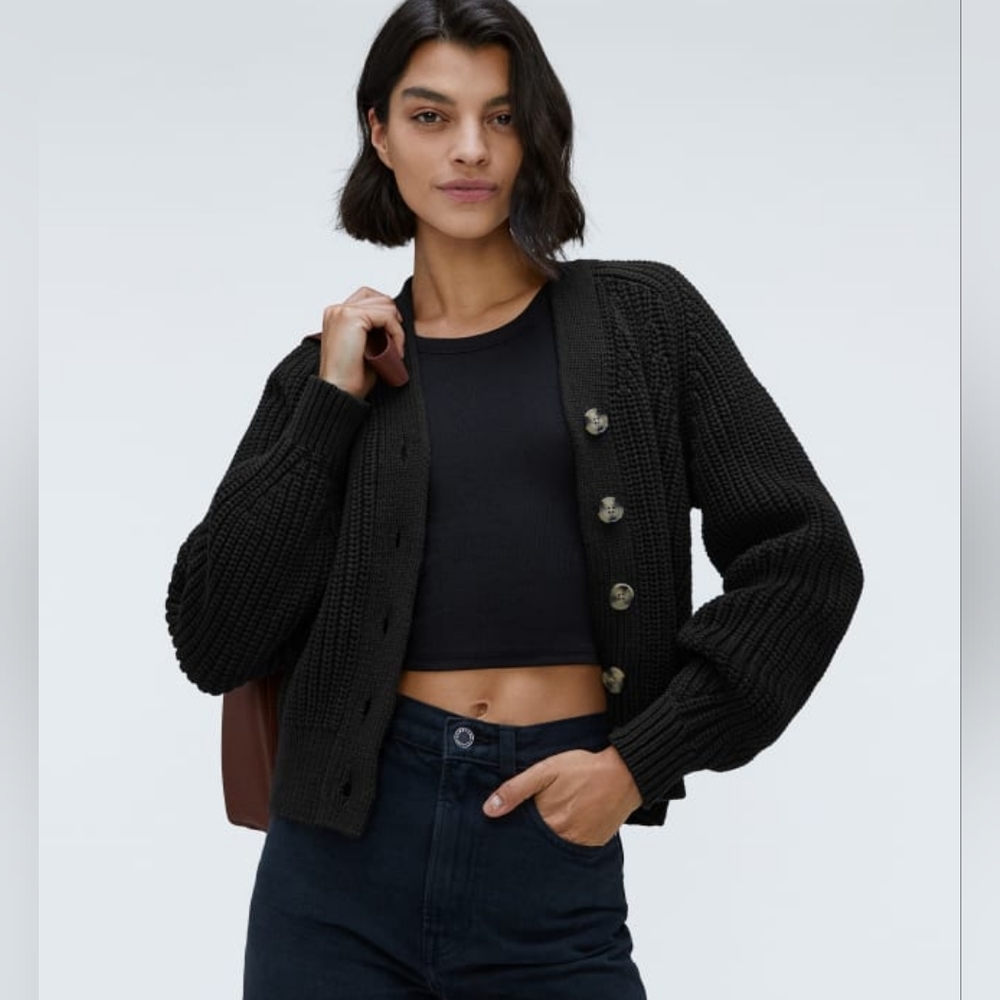 NWOT $138 Everlane The Texture Cotton Cardigan in Black Small Sold Out